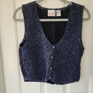 Blue Knit Button-Up Vest